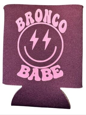 Bronco Babe Pink Maroon Insulated Beverage Can Bottle Cooler Coozie